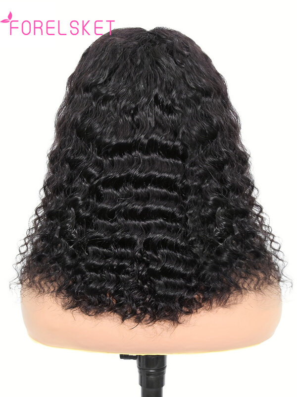 Peruca natural de Bob sem cola preta para mulheres, cabelo humano curto, onda profunda, pré-arrancada, 12 Polegada, 6x4 HD