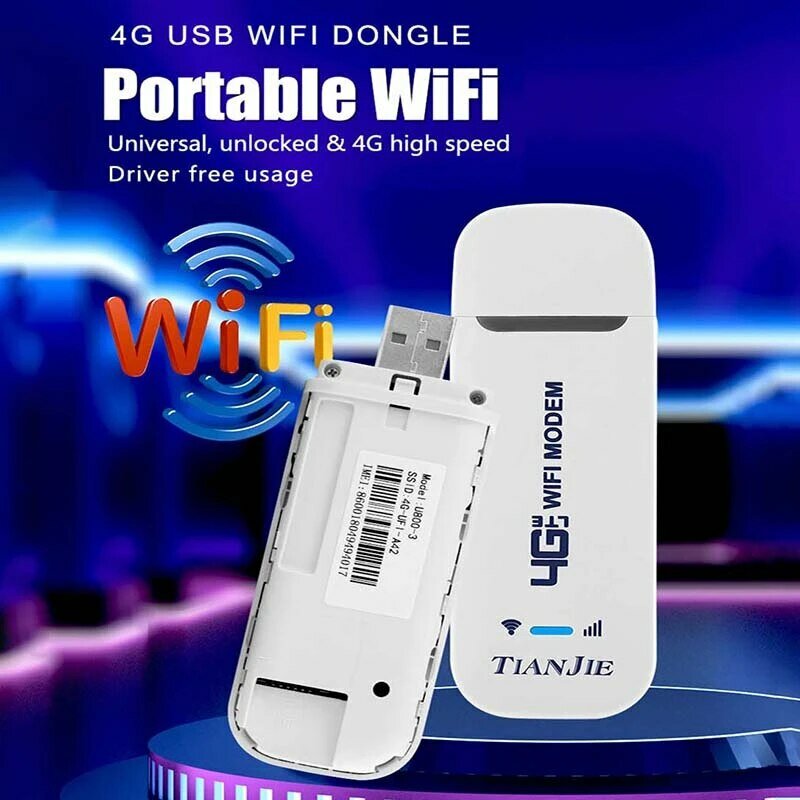 TIANJIE Modem nirkabel USB WIFI 4G, Modem mobil nirkabel USB 4G 150Mbps, adaptor Dongle Chipset Qualcomm CAT4 dengan Slot kartu Sim untuk kamera IP
