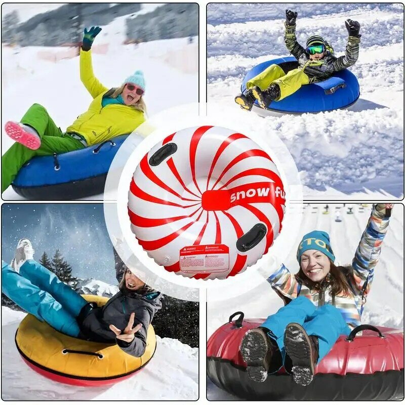 Tubo de nieve inflable para niños y adultos, trineo de nieve de alta resistencia con 2 asas, plegable, juguetes de invierno al aire libre