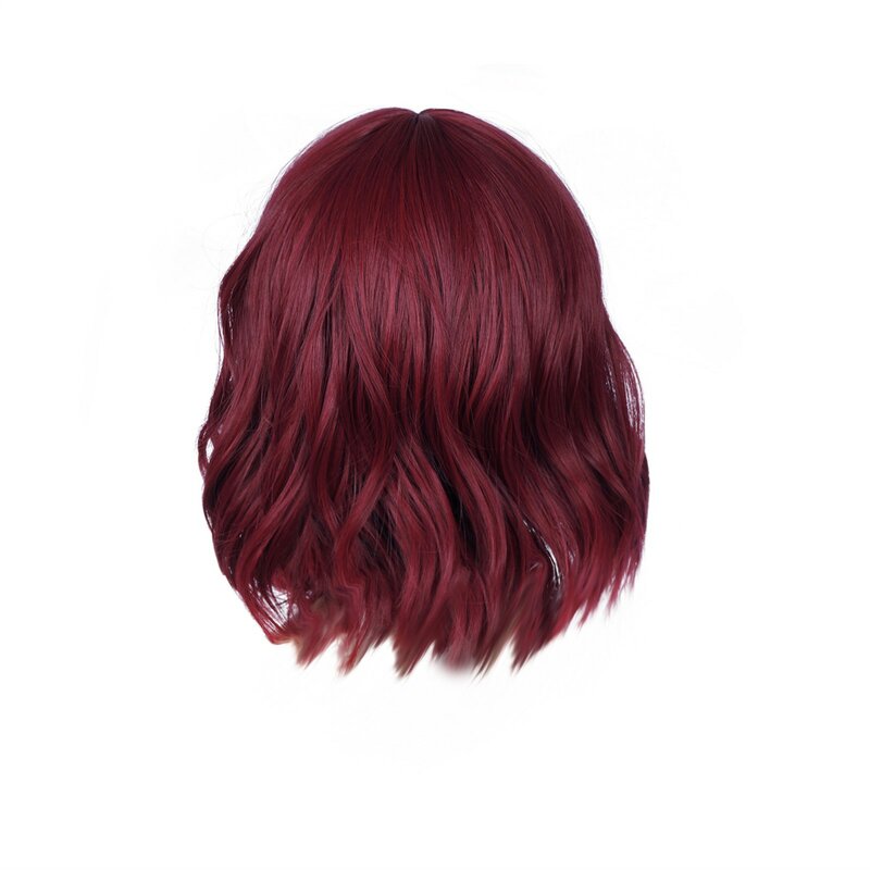Claret Short Bob Wigs With Thin Bangs For Women Cosplay Colorful Wigs Shoulder Length Curled Wigs Loose Wave Short Wig