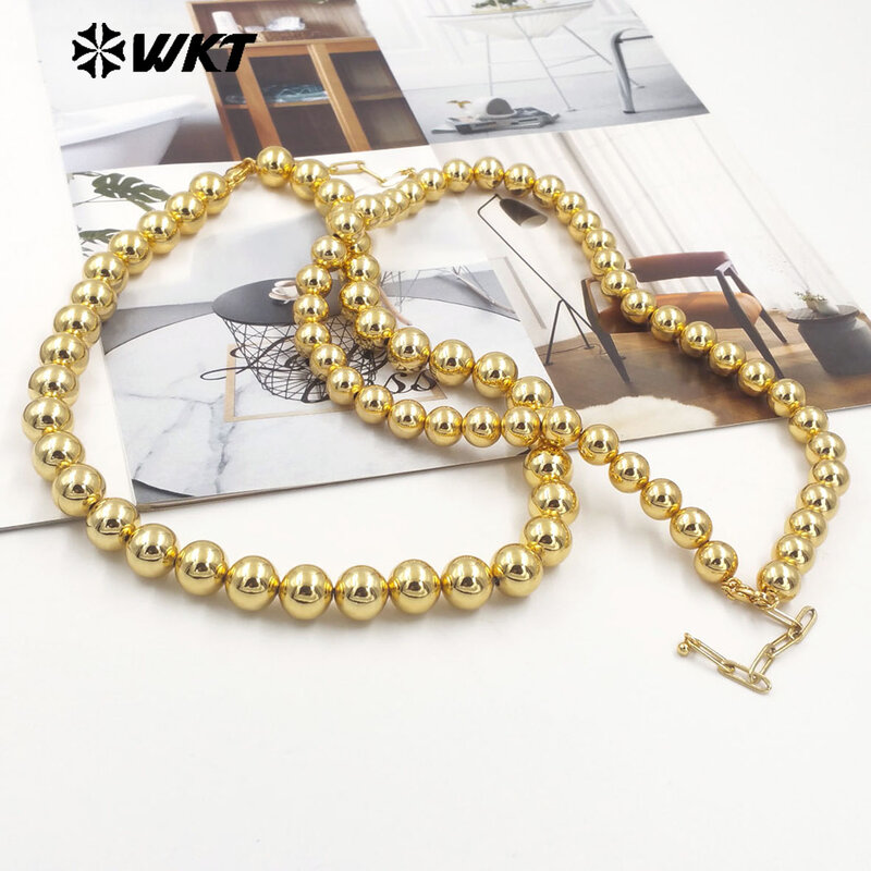 大きな真ちゅう製のネックレス,18k,本物の金メッキ,手作りチェーン,ファッショナブルなネックレス,10および12mm,利用可能WT-JFN14