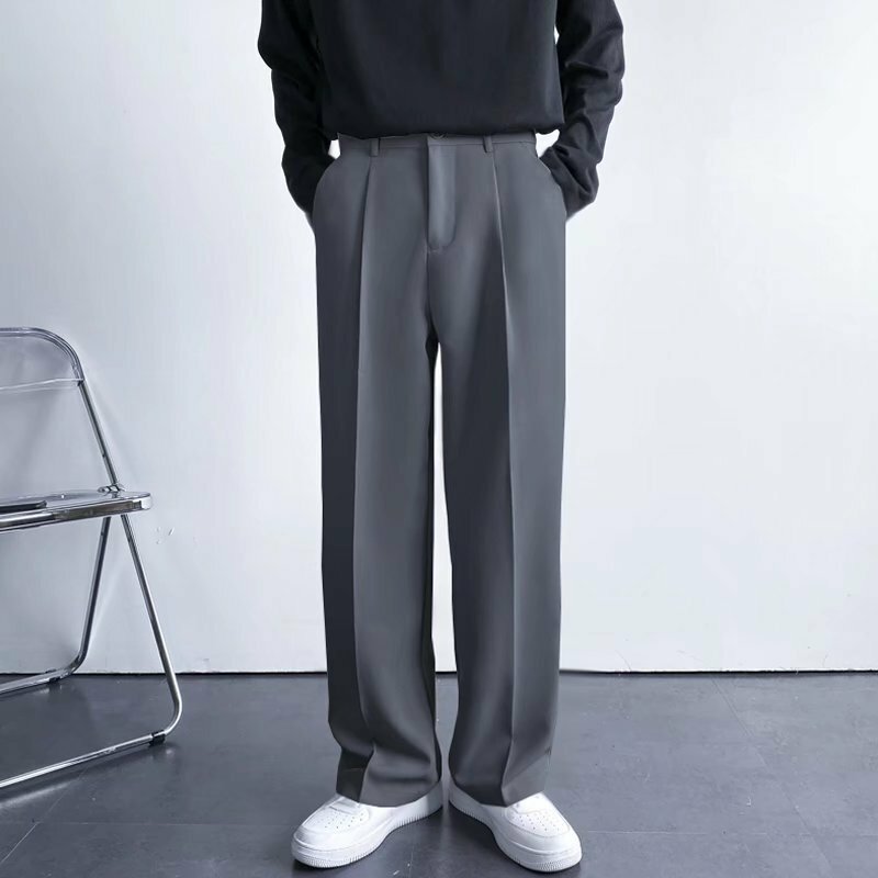 Pantalones rectos drapeados para hombre, Blazer de pierna ancha, holgado, informal, de negocios, coreano, blanco, negro, gris, novedad