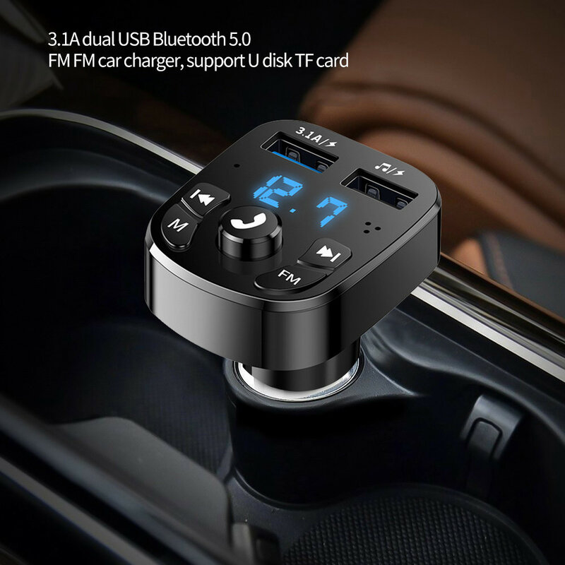Cargador de coche con transmisor FM, Bluetooth, Audio, USB Dual, reproductor MP3, autorradio, manos libres, Cargador rápido 3.1A, accesorios para coche