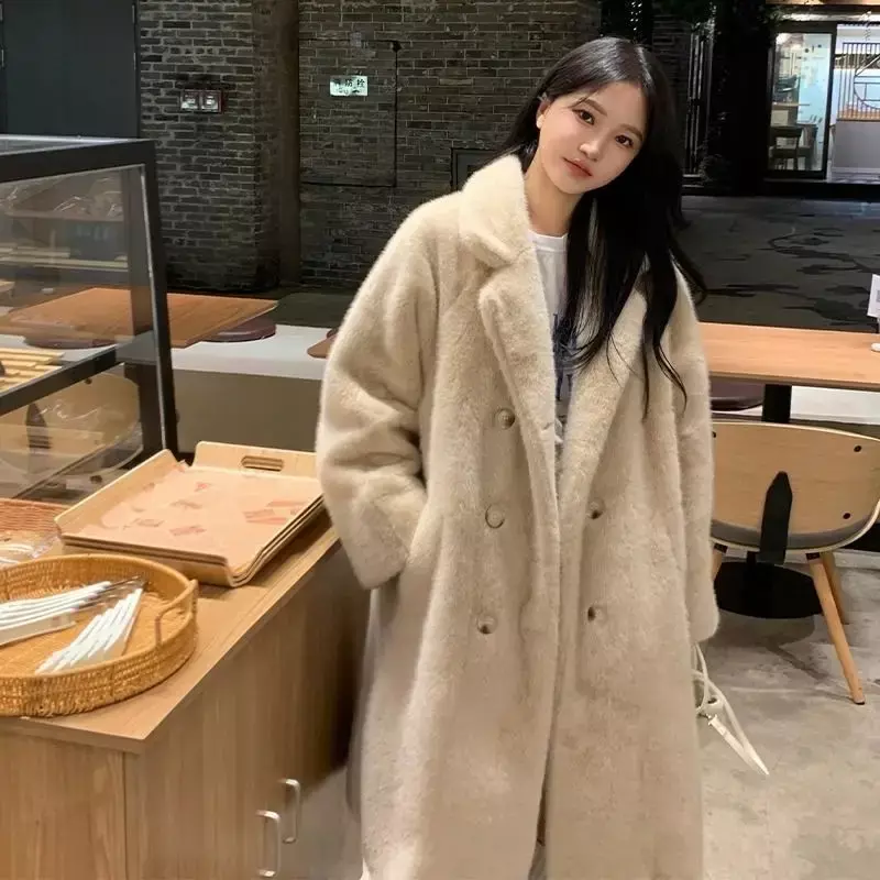 Thicken Warm Long Faux Fur Overcoats Winter Imitate Mink Korean Chaquetas High Quality Women Coats Luxury Elegant Furry Jackets
