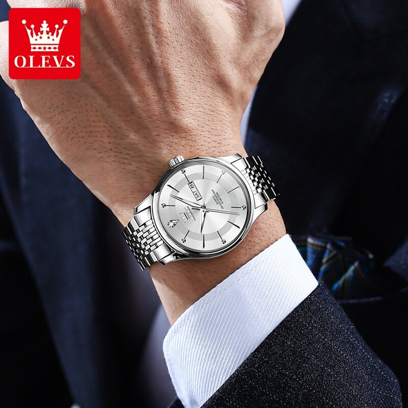OLEVS 9908 luksusowy wodoodporny męski zegarek na rękę 41mm duża tarcza podwójny zegarek kwarcowy z kalendarzem dla mężczyzn moda klasyczna sukienka zegarki 2024