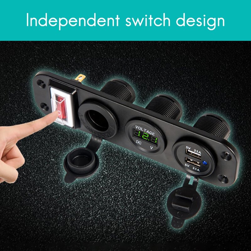 듀얼 USB 소켓 전원 콘센트 LED 전압계 소켓 토글 스위치, 자동차 RV용 충전기 소켓 패널, 4 in 1, 12V