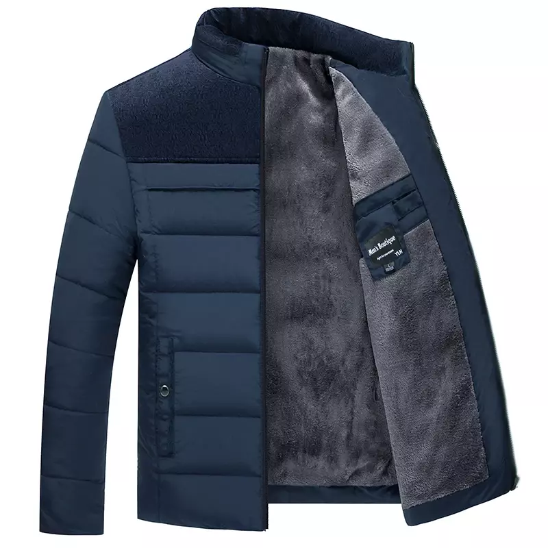 Parka espessa de pelúcia masculina com gola, sobretudo acolchoado, jaqueta de inverno quente, casaco Parker grosso, casaco com zíper