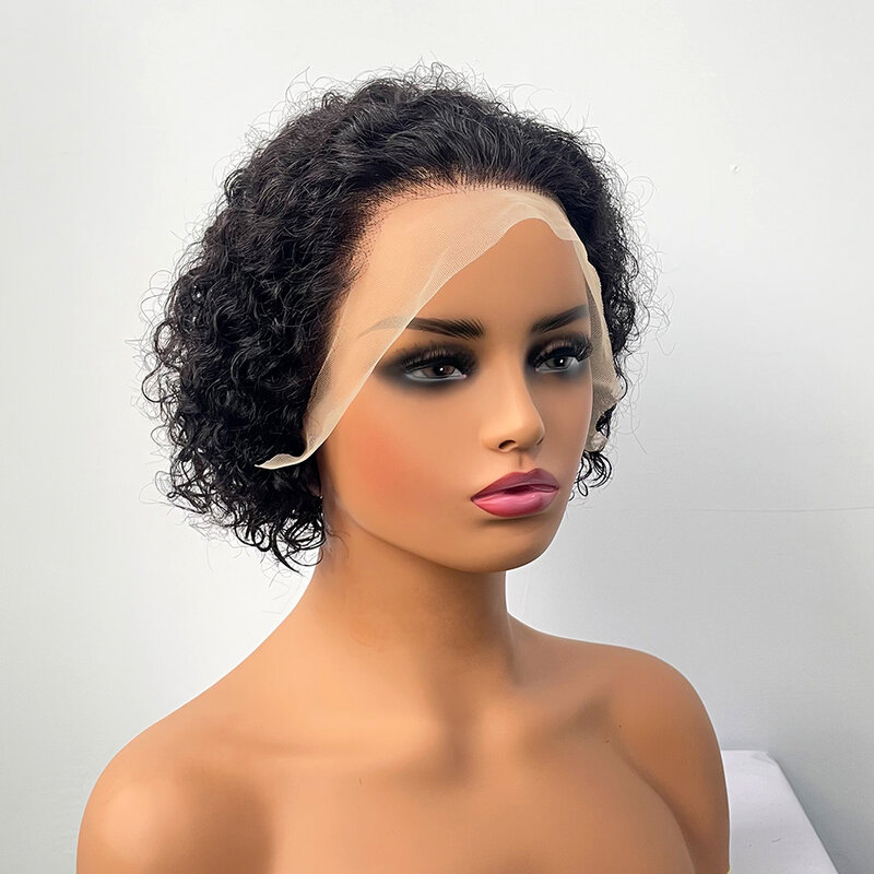 DreamDiana 100% brazylijskie włosy krótkie peruki z kręconymi włosami 8 "fryzura Pixie koronkowe peruki z przodu 13x4 krótkie kręcone ludzkie włosy peruki HD koronkowe peruki z przodu