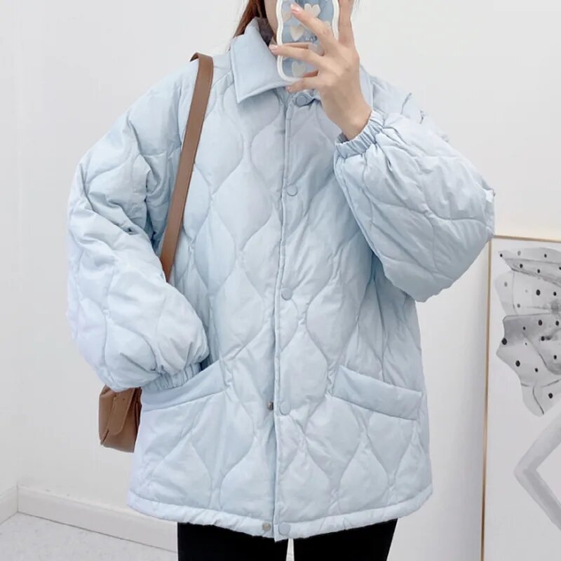 Nowe parki w krótkim stylu damskie jednolite koreańskie szykowne zimowe grube płaszcze podstawowe luźna moda uczniom komfortowej odzieży wierzchniej
