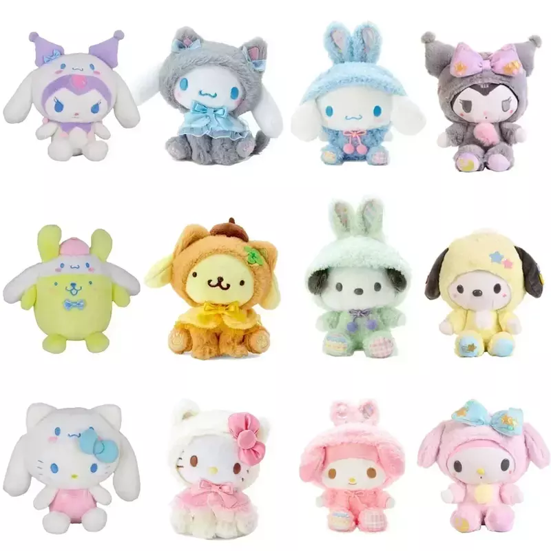 Sanrio Plush Toys Kawaii Hello Kitty My Melody Room Decor Kuromi Plushie Cinnamoroll Doll Plush Keychain for Christmas Gifts