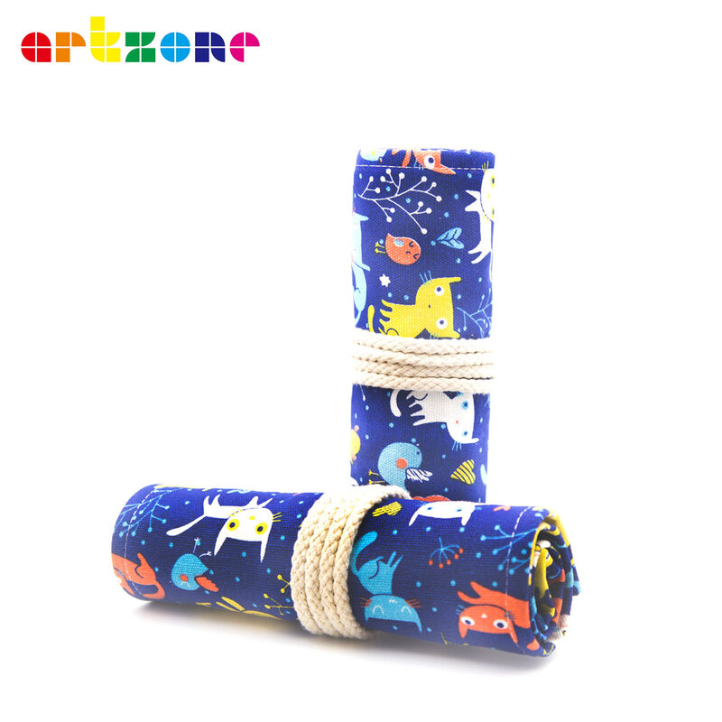 Estojo de lápis de pano colorido, Envolva Roll Up Pen Bag, Kawaii Canvas Pen Bag para meninas e meninos, 36 buracos
