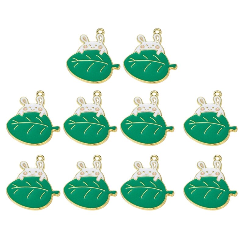 10 peças liga verde fofa para sapo coelho pingentes esmaltados para mulheres meninas