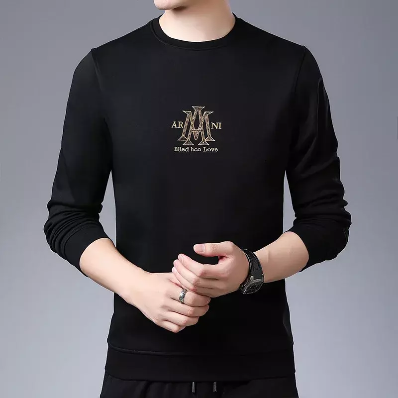 Young and middle-aged long sleeved men's sweater loose casual T-shirt round neck Korean version autumn men's top bottom shirt