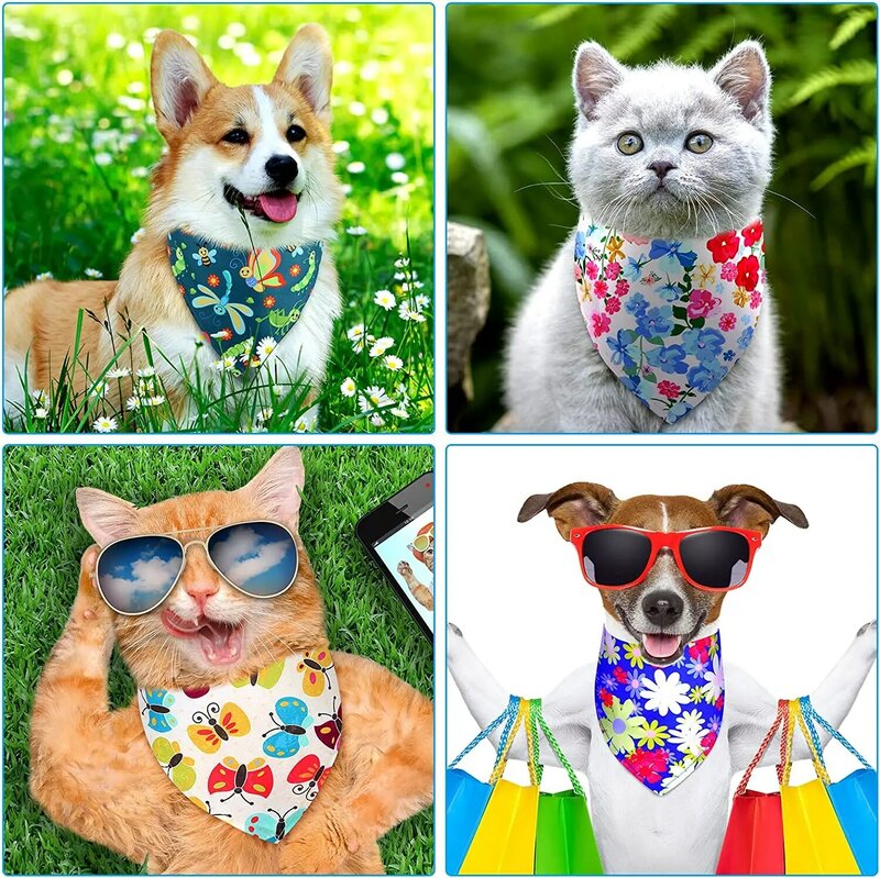 Écharpe triangulaire en polyester avec motifs de fleurs pour animaux de compagnie, bandanas pour chien, équation de printemps, petit, moyen, grand, paquet de 50