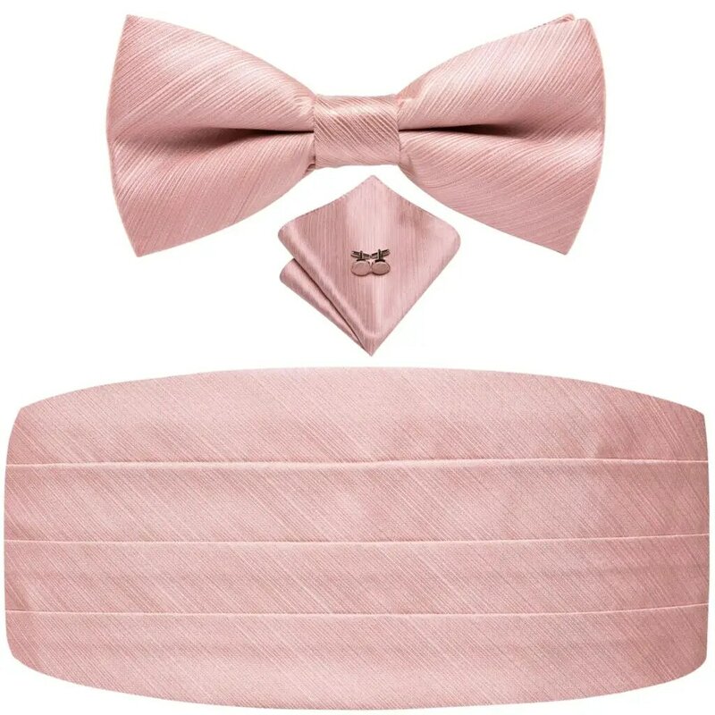 Hi-Tie Luxury Designer Dusty Pink Solid Cummerbund Bow tie Set Formal Tuxedo Corset Elastic Belt for Men Wedding Cummerbunds