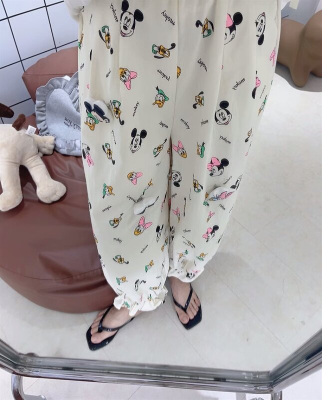 Potdemiel stile coreano 2024 estate nuovo dolce simpatico cartone animato stampato elastico in vita legato alla caviglia Bud pantaloni Casual per pantaloni da donna