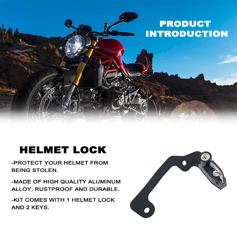 Helmet Lock Aluminum Alloy Helmet Lock Mount Hook with 2 Keys Fit For DUCATI Monster 821 1200 1200S Motorcycle