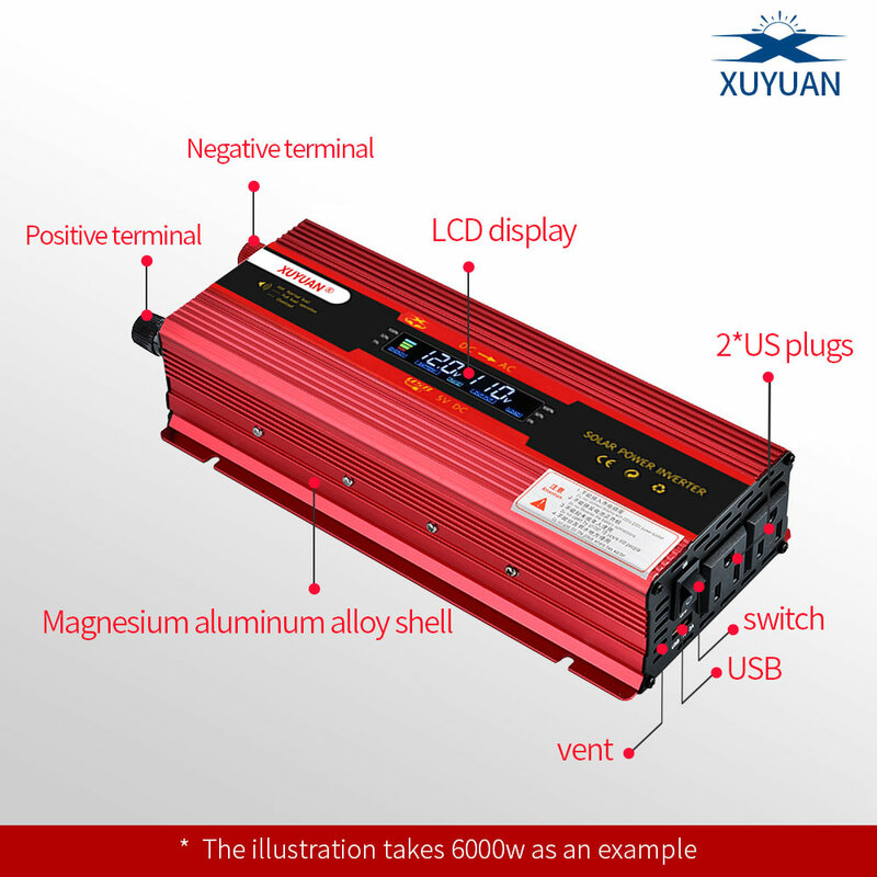 6000W zewnętrzny falownik LCD moc wyświetlacza konwerter DC 12V /24V do AC 110v Auto 3000W 4000W samonapędzający falownik