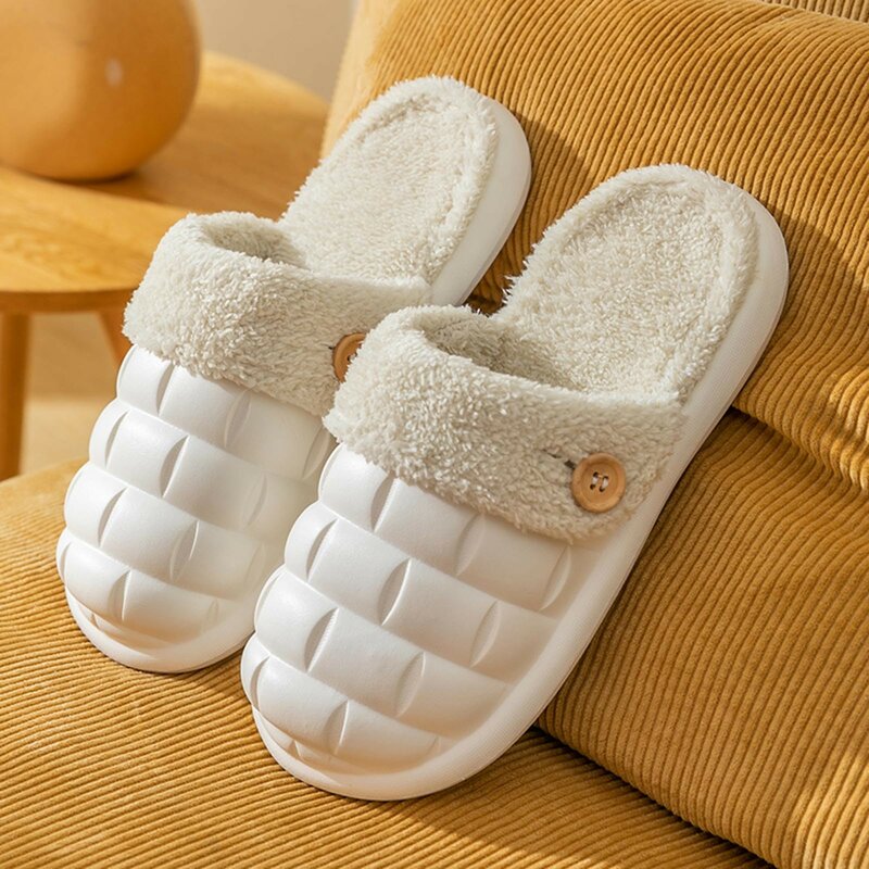 Sandal bulu hangat anti selip untuk wanita, sandal musim dingin bulu hangat, sandal rumah tangga tahan air, dapat dicuci, sandal sol tebal