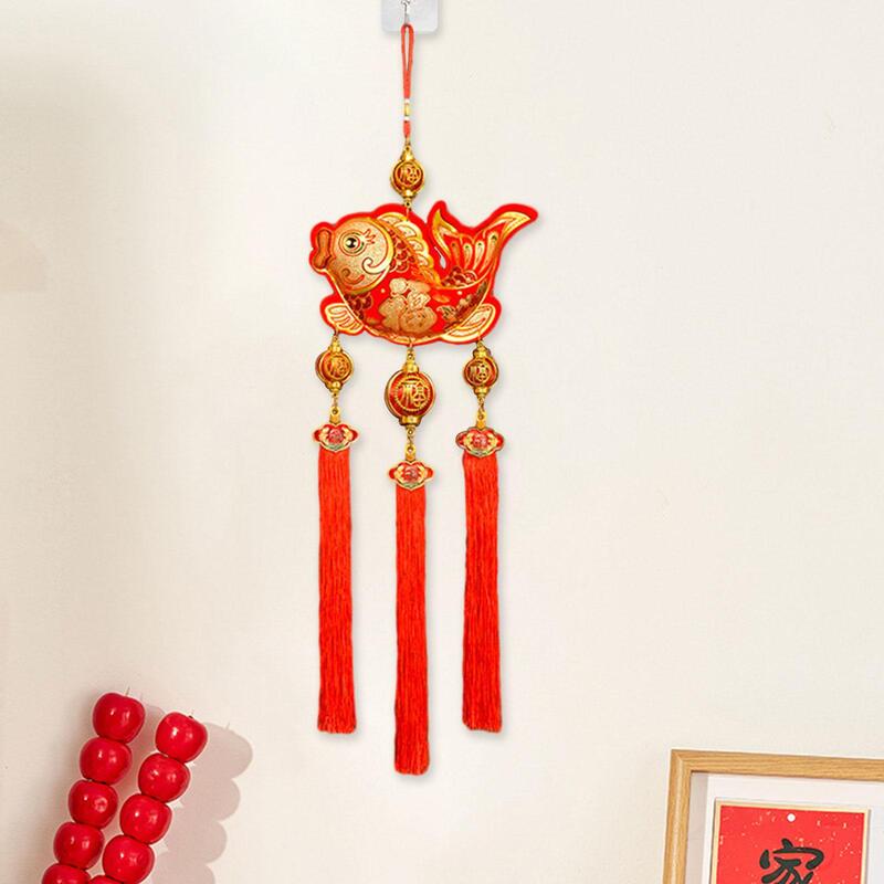 2024 New Year Decoration Fish Charm Hanging Ornament Lunar Year Decor Chinese Fu Character for Bedroom Holiday Wall Home Office