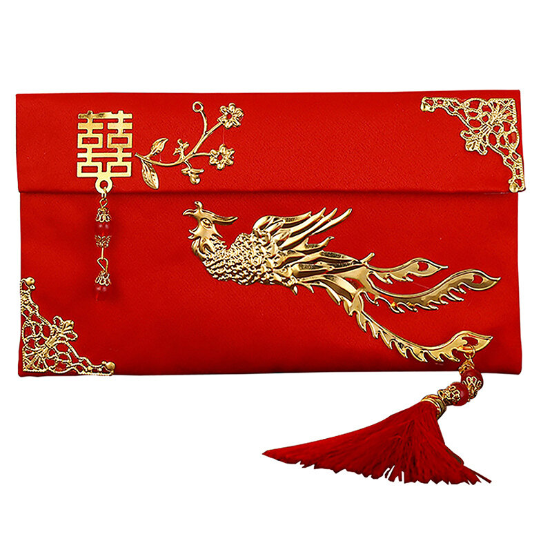 中国の結婚式のギフト包装封筒、サテン生地の赤いバッグ、大きな赤い封筒、パーティーギフトバッグ、春のフェスティバルパケット