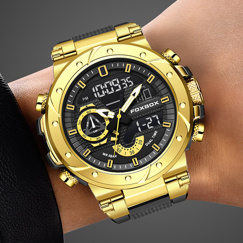 LIGE jam tangan olahraga militer pria, arloji Dial besar Analog Digital Quartz tahan air untuk lelaki Montre Homme