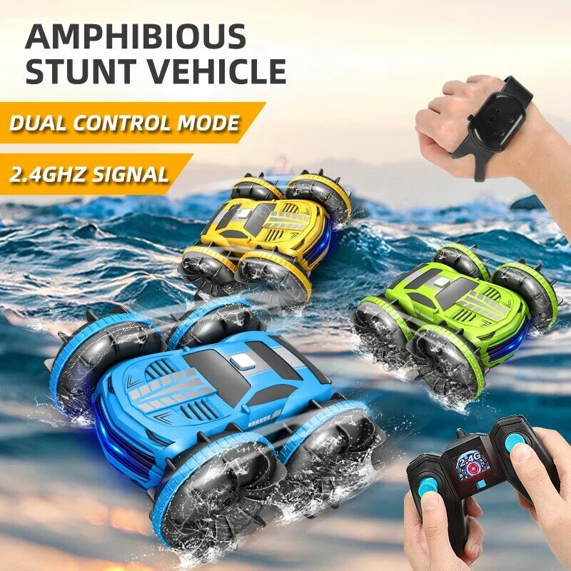 2 in 1 Amphibious RC Car 2.4GHz Remote Control Boat Waterproof Double-sided Flip Drift Stunt Cars 4WD Vehicle Beach Tool Boy Toy