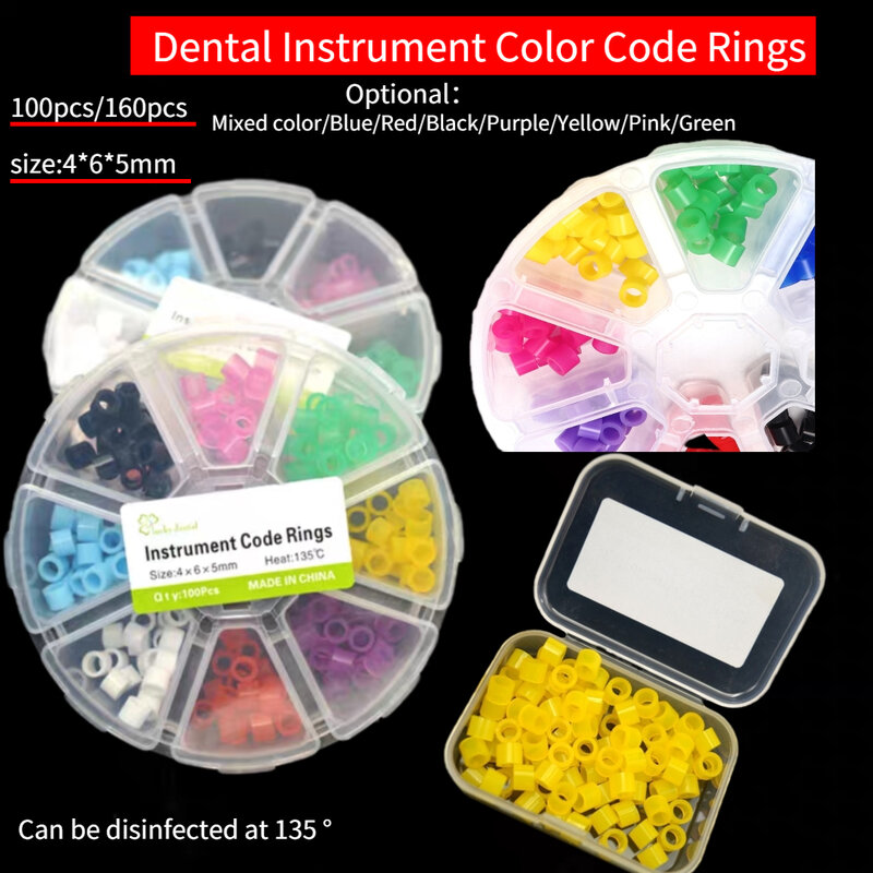حلقات رمز لون الأسنان ، تطهير الأوتوكلاف ، أداة تقويم الأسنان ، أداة سيليكون ، 100 قطعة لكل صندوق