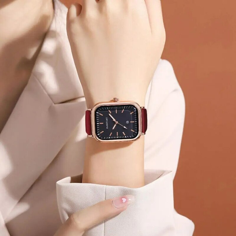 Jam tangan modis elegan persegi panjang jam tangan kuarsa wanita dengan tali silikon jam tangan modis kasual untuk wanita gadis