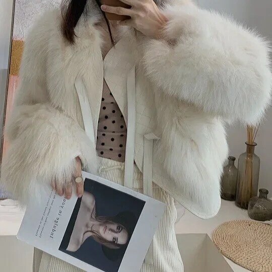 Winter kurze Kunst pelz Mäntel warme Schnürung imitieren Fuchs Pelze Jacken koreanische Mode lose Plüsch Oberbekleidung Frauen Luxus pelzig