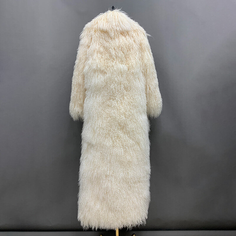 العرف النساء حقيقية الشاطئ الصوف المنغولية الصوف خندق معطف طويل سيدة الرجال الخريف الشتاء ملابس خارجية S5243