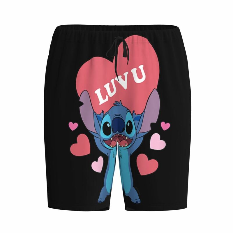 Desenhos animados dos homens Stitch Pijama Shorts, pijamas do sono, pijamas, fundos com bolsos, impressão personalizada