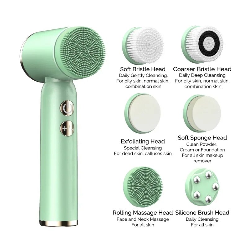6-in-1 electric face-cleaning brush LED display face-washing brush silicone facial cleansing blackhead pore cleanser
