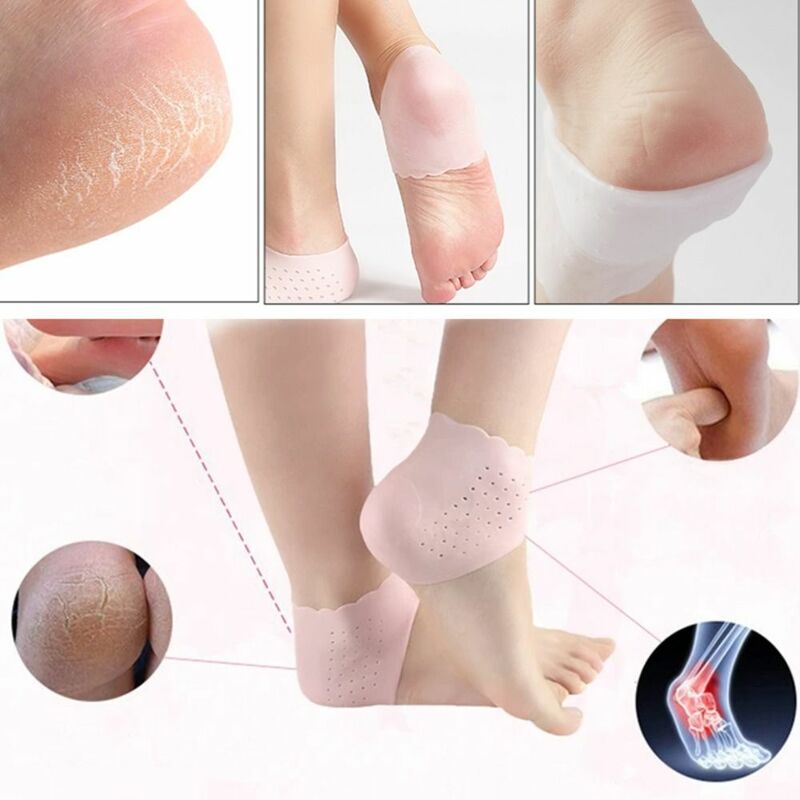 2pcs Moisturizing Feet Care Socks New with Hole Anti-Cracking Gel Heel Thin Socks Lace Heel Cover Silicone Foot Care Tool