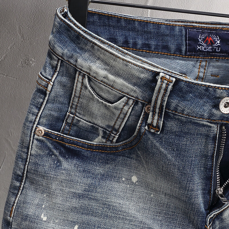 Новые дизайнерские модные мужские джинсы высокого качества эластичные Стрейчевые Узкие рваные джинсы мужские винтажные повседневные брюки с рисунком мужские джинсы