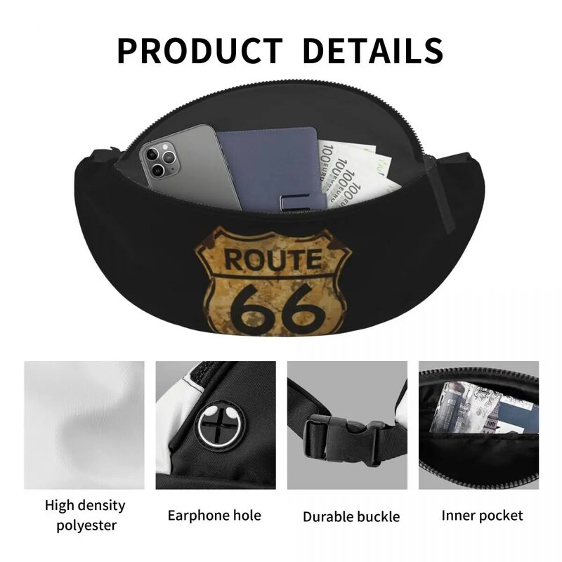 Casual Route 66 USA Fanny Pack Men Women California Highway Sign Crossbody Waist Bag for Travel Cycling Phone Money Pouch