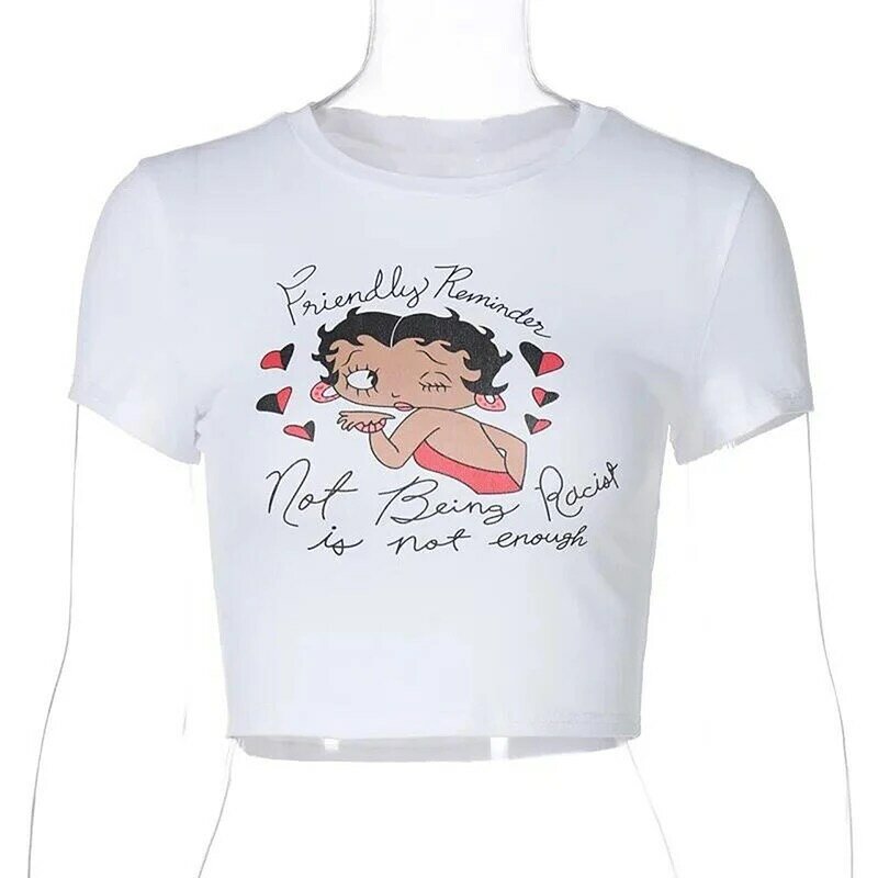 Y2K بلايز الكرتون فتاة صغيرة طباعة تي شيرت المرأة Kawaii جرافيك قمصان عادية قصيرة الأكمام الإناث تي شيرت س الرقبة Harajuku تي شيرت