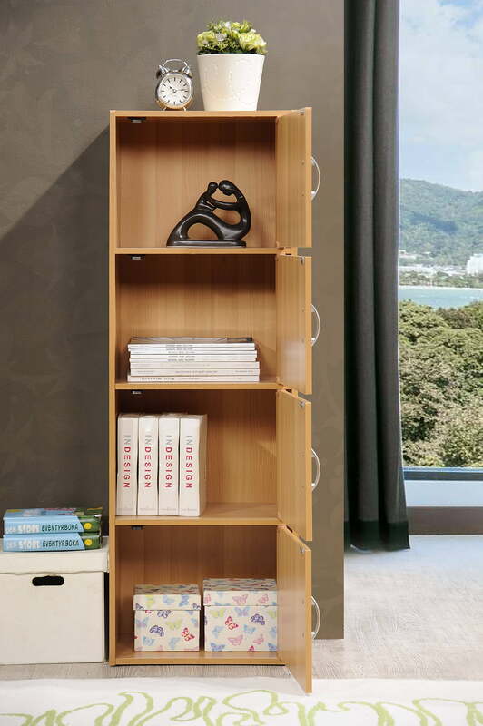 4-Shelf, 4-Door Storage Bookcase in Multiple Colors,Durable and Strong,Slim and Versatile Design, Sleek Contemporary Styling