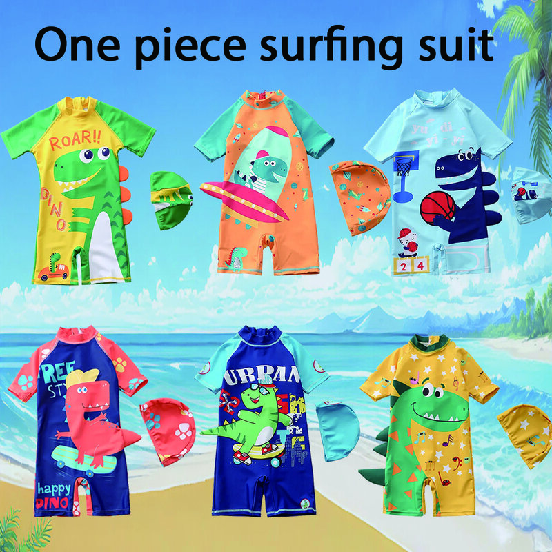 ملابس سباحة مطبوعة للأطفال ، مجموعة من جزأين ، طباعة رائعة ، للأولاد ، الشاطئ ، ركوب الأمواج ، الصيف ، من عمر 1 إلى 7 سنوات
