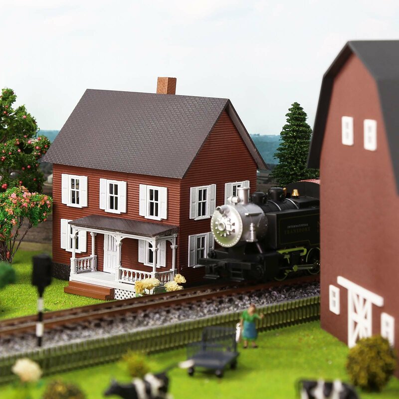 Evemodel HO Scale Model Village Farm House Two-story Building with Porch JZ8709R