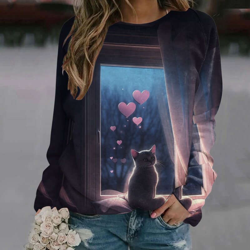 Fashion Woman Sweatshirt 2023 Pretty Long Sleeve Tops Casual Elegant Female T-shirts Oversized Female Y2k Clothing For Girls