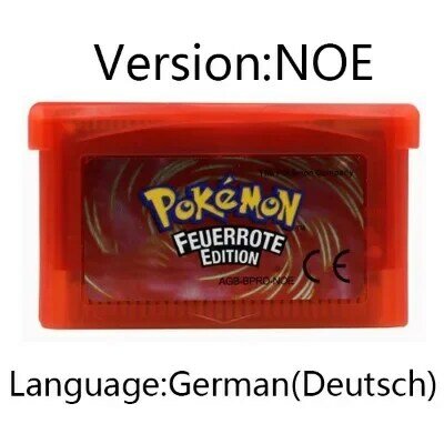 GBA Game Cartridge 32 Bit Video Game Console Card Pokemon Smaragd- Feuerrote Rubin- German Language Shiny Label
