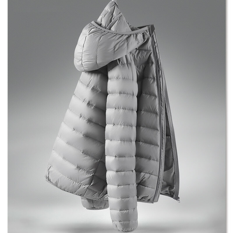 男性用の超軽量フード付きダックダウンコート、ふわふわジャケット、男性用ポータブル、防風暖かいパーカー、男性用衣類、5xl、6xl、冬