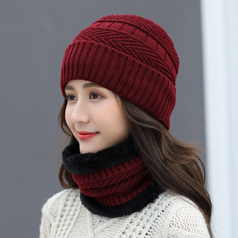 2023 New Winter Beanie Hat for Women Knitted Hat Winter Cap Beanie Thick Wool Neck Scarf Cap Warm Outdoor Windproof Hat