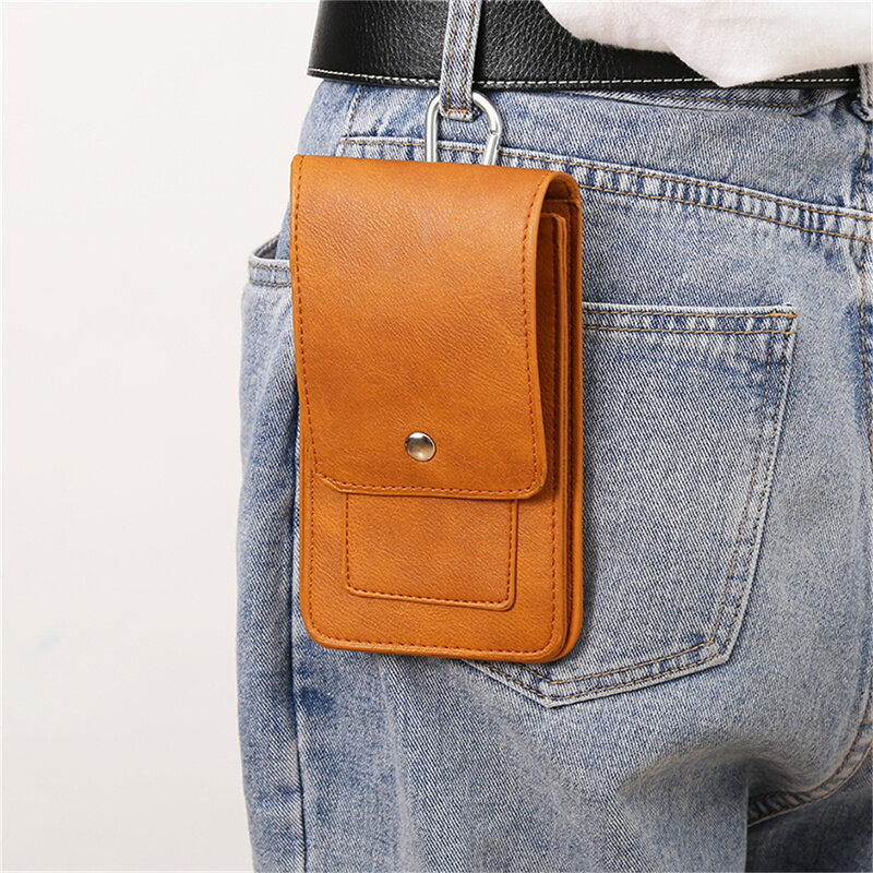 กระเป๋าคาดเอวหนัง PU อเนกประสงค์สำหรับผู้ชายกระเป๋าคาดเอวแบบหนีบคาดเอวกระเป๋าใส่โทรศัพท์มือถือกลางแจ้งทนทาน