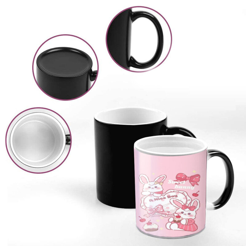 귀여운 토끼 만화 세라믹 커피 머그잔, 색상 변경 차 컵, 우유 컵, 재미있는 선물