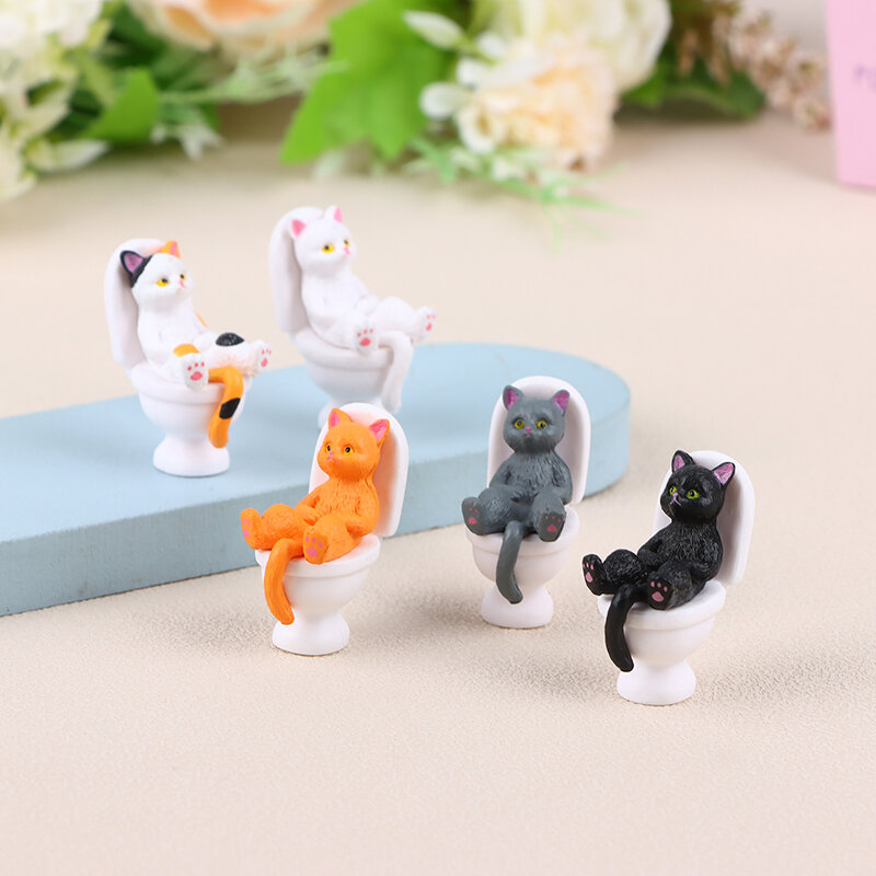 1 buah patung kucing miniatur seri Toilet patung kucing lucu tahan lama bagus untuk aksesori dekorasi perkakas rumah kantor