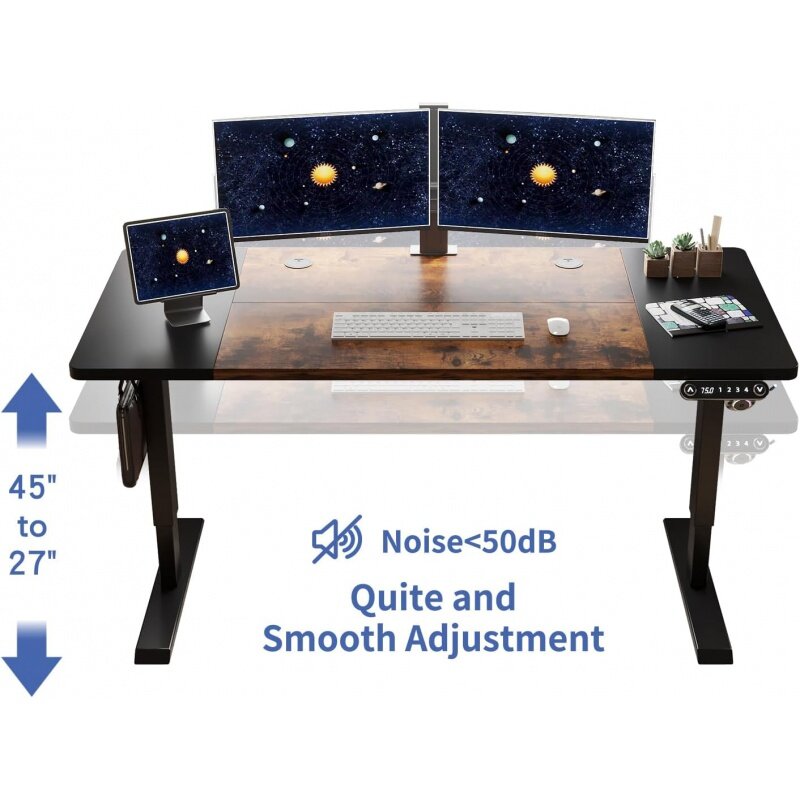 Bureau électrique sur pied réglable avec contrôleur de mémoire, épissure pour bureau à domicile, 63x30 pouces, recommandé