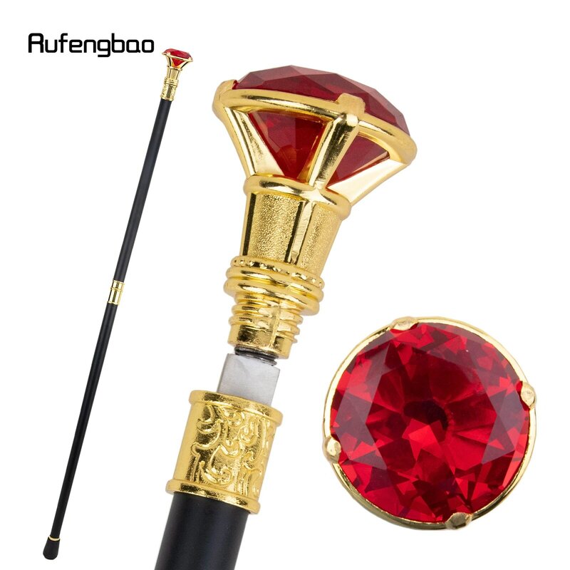 Red Diamond Type Golden  Walking Stick with Hidden Plate Self Defense Fashion Cane Plate Cosplay Crosier Stick 93cm