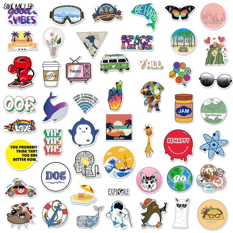 Mini pegatinas de dibujos animados para niños, 50 piezas, Kawaii, DIY, equipaje de viaje, guitarra, ordenador portátil, calcomanía de grafiti, juguete para niños, F5